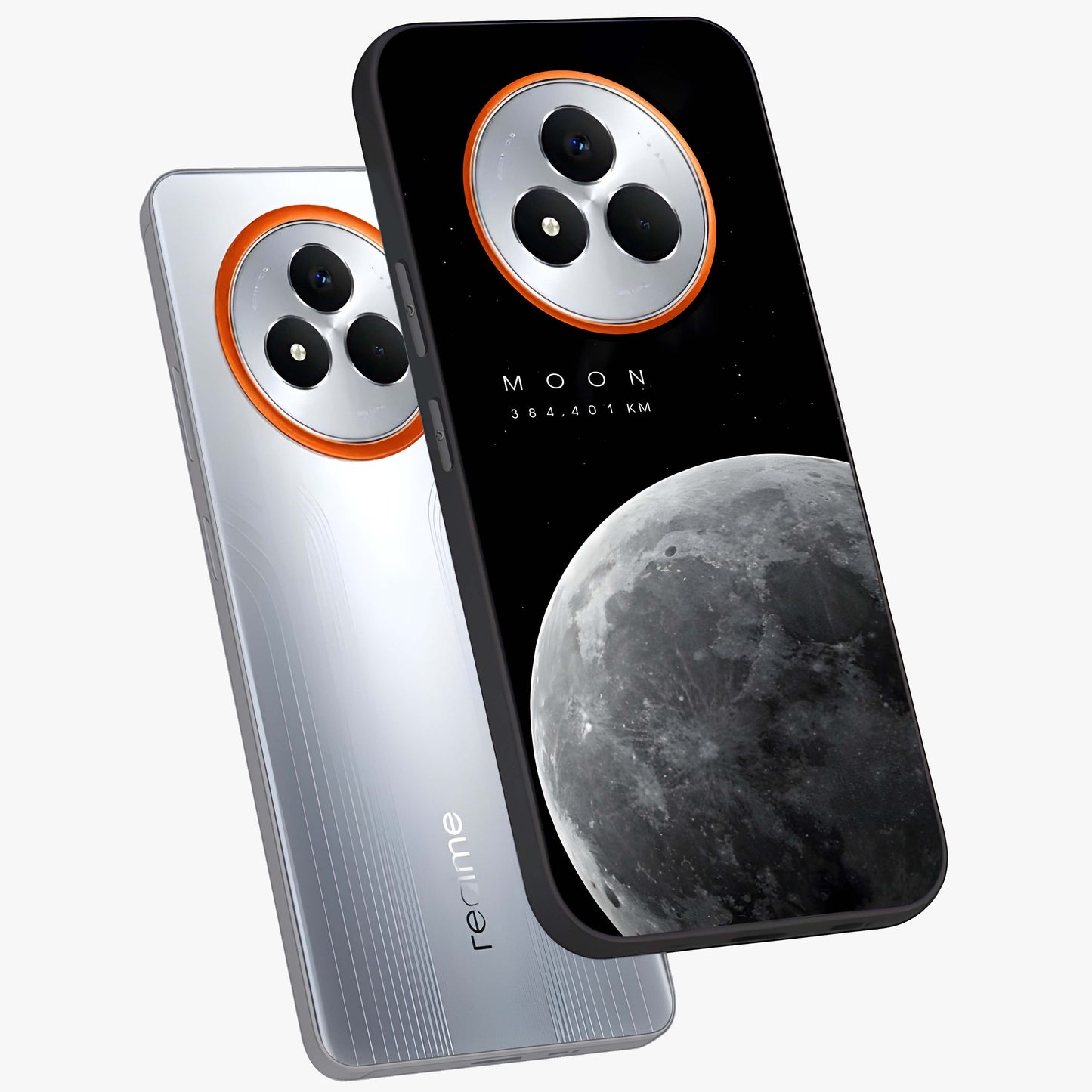Cosmic Moon Glow Glass Case displayed in angled mockup highlighting celestial moon design with cosmic aesthetic theme.