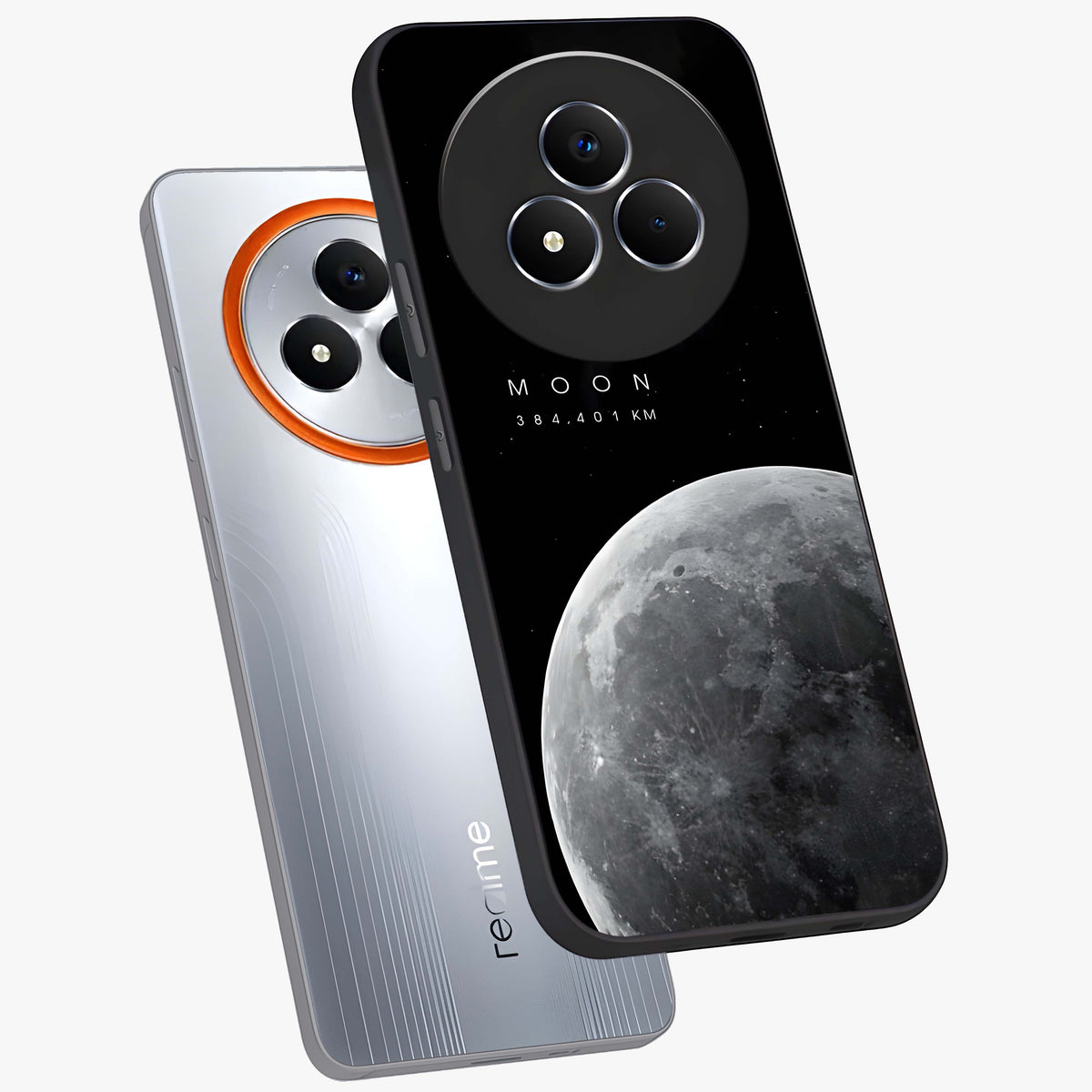 Cosmic Moon Glow Glass Case displayed in angled mockup highlighting celestial moon design with cosmic aesthetic theme.