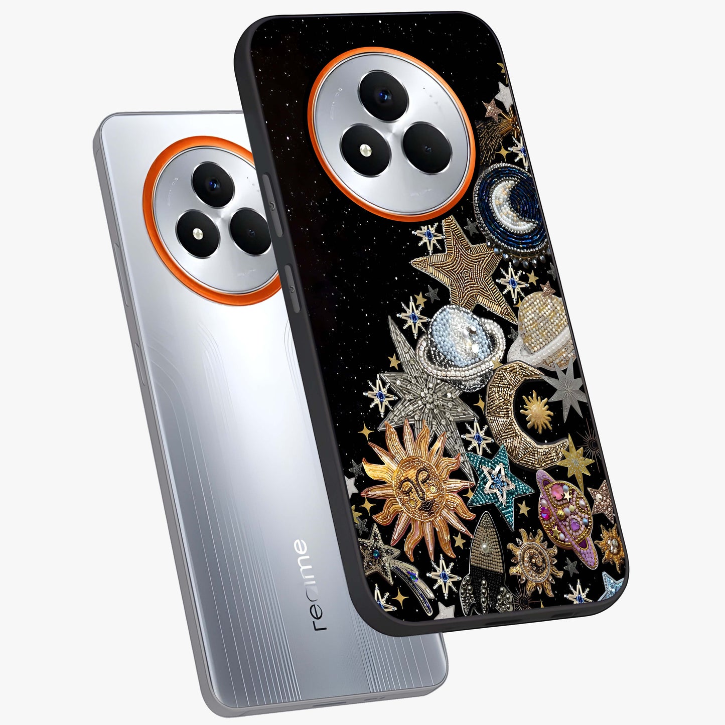 Cosmic Sparkle Dreams Glass Case displayed in angled mockup highlighting dreamy star sparkle design with celestial aesthetic.
