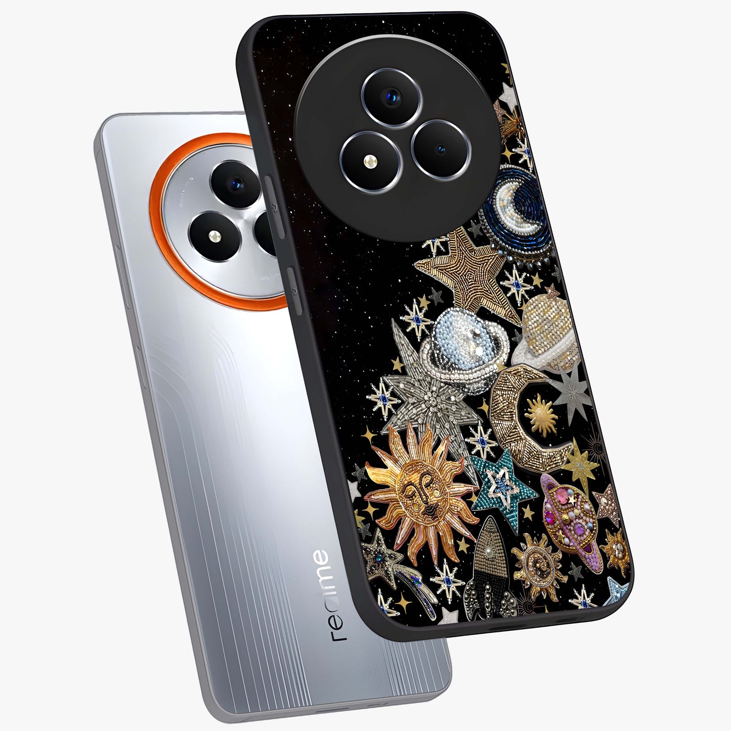 Cosmic Sparkle Dreams Glass Case displayed in angled mockup highlighting dreamy star sparkle design with celestial aesthetic.