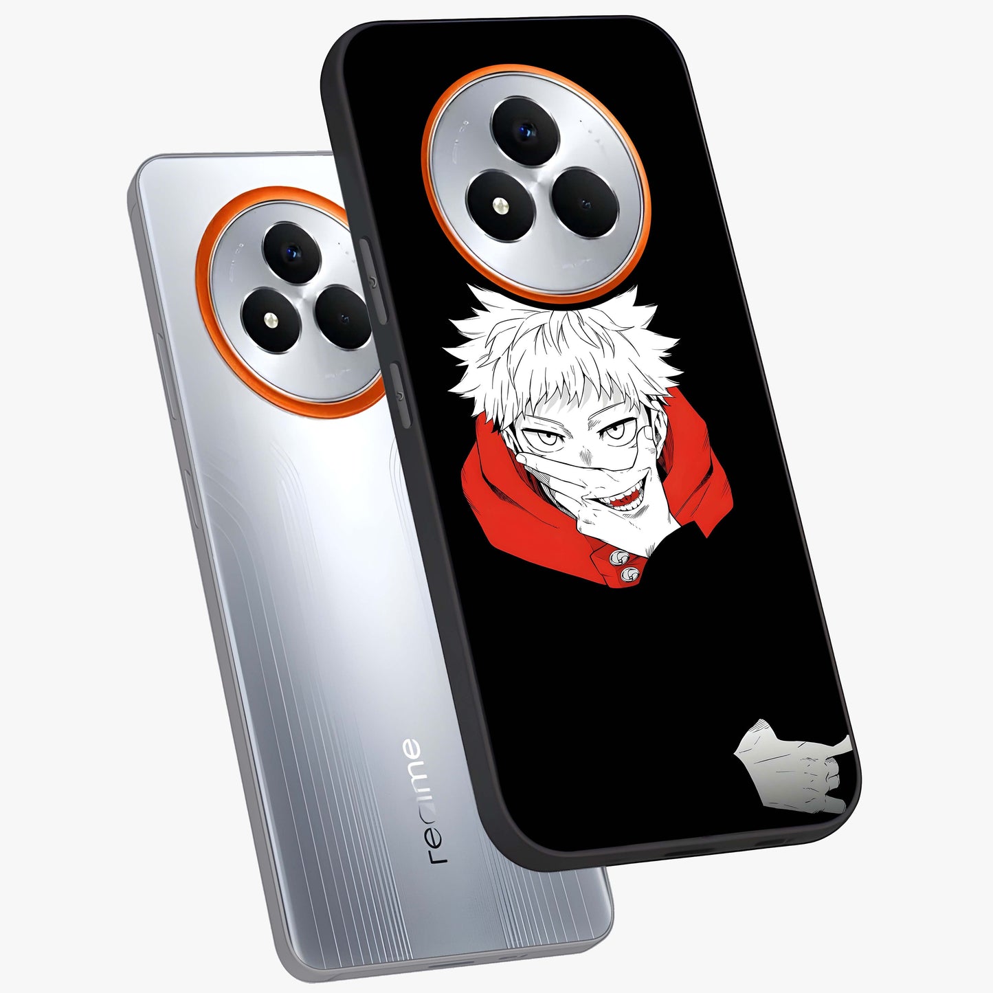 Crimson Chaos Smile Glass Case displayed in angled mockup highlighting edgy crimson smile design with graphic aesthetic.