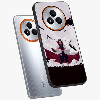 Crimson Crow Ascension Glass Case displayed in angled mockup highlighting powerful crow illustration with dark crimson aesthetic.