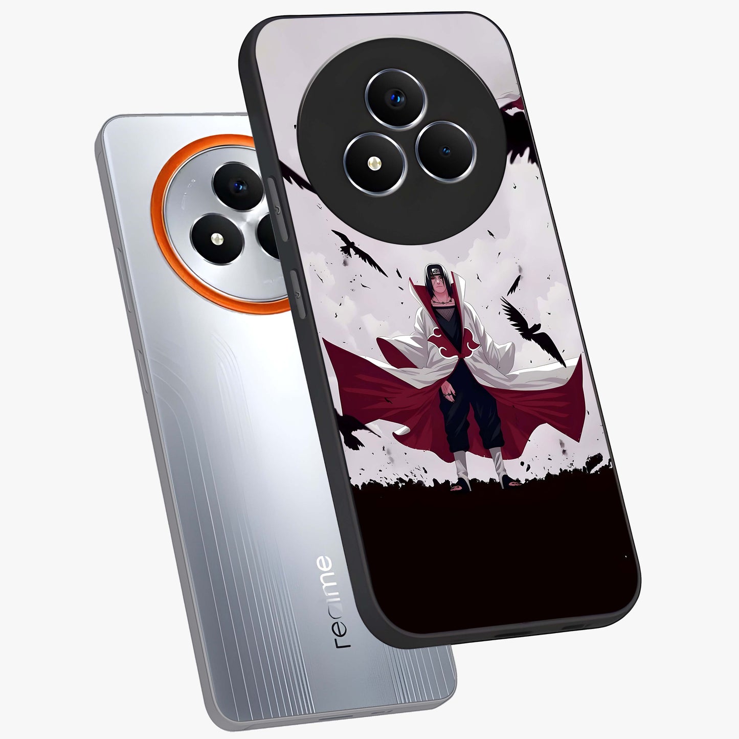 Crimson Crow Ascension Glass Case displayed in angled mockup highlighting powerful crow illustration with dark crimson aesthetic.