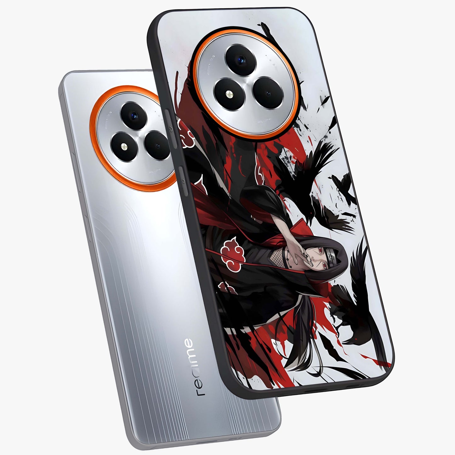 Crimson Crow Illusion Glass Case displayed in angled mockup highlighting mysterious crow graphic with dark aesthetic style.