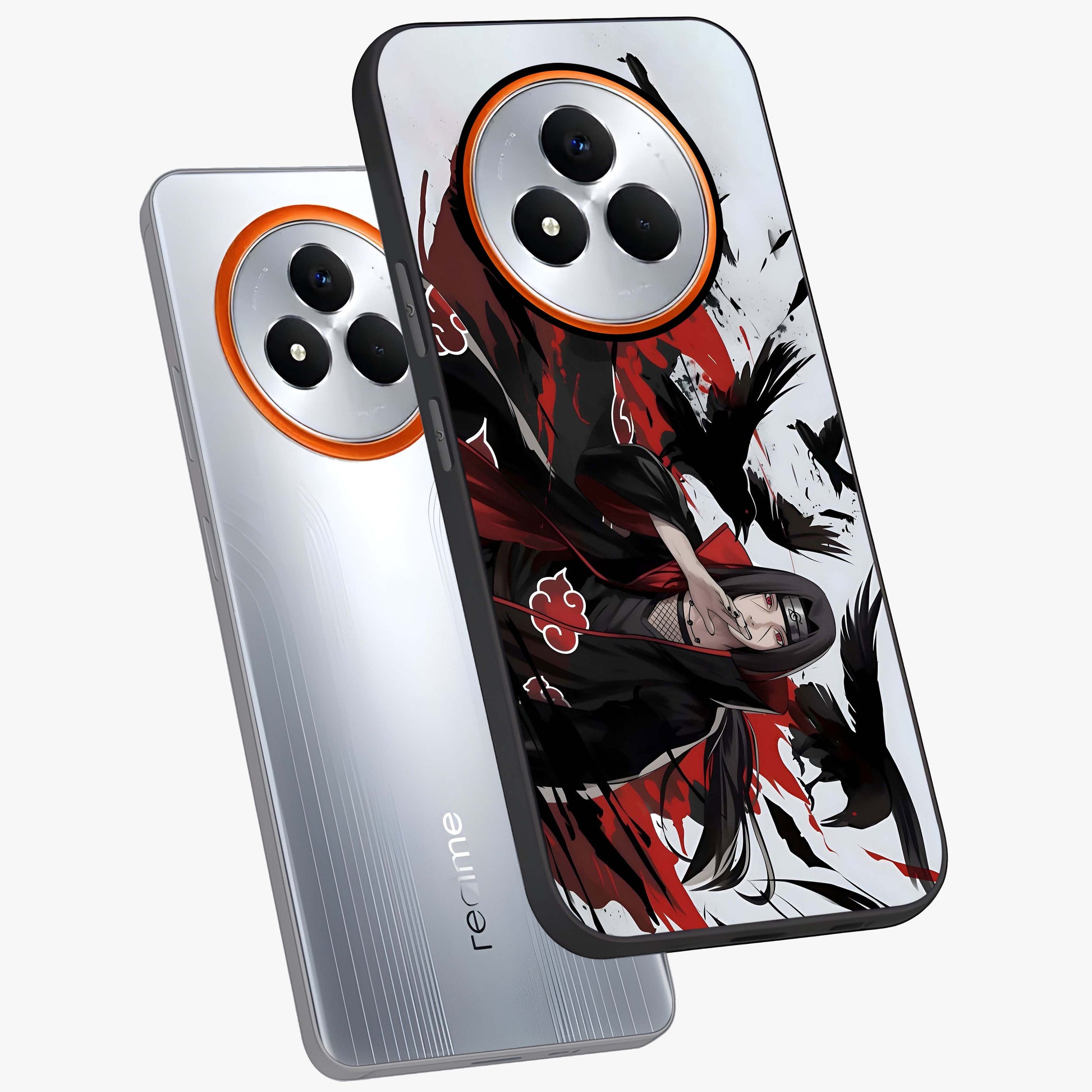 Crimson Crow Illusion Glass Case displayed in angled mockup highlighting mysterious crow graphic with dark aesthetic style.
