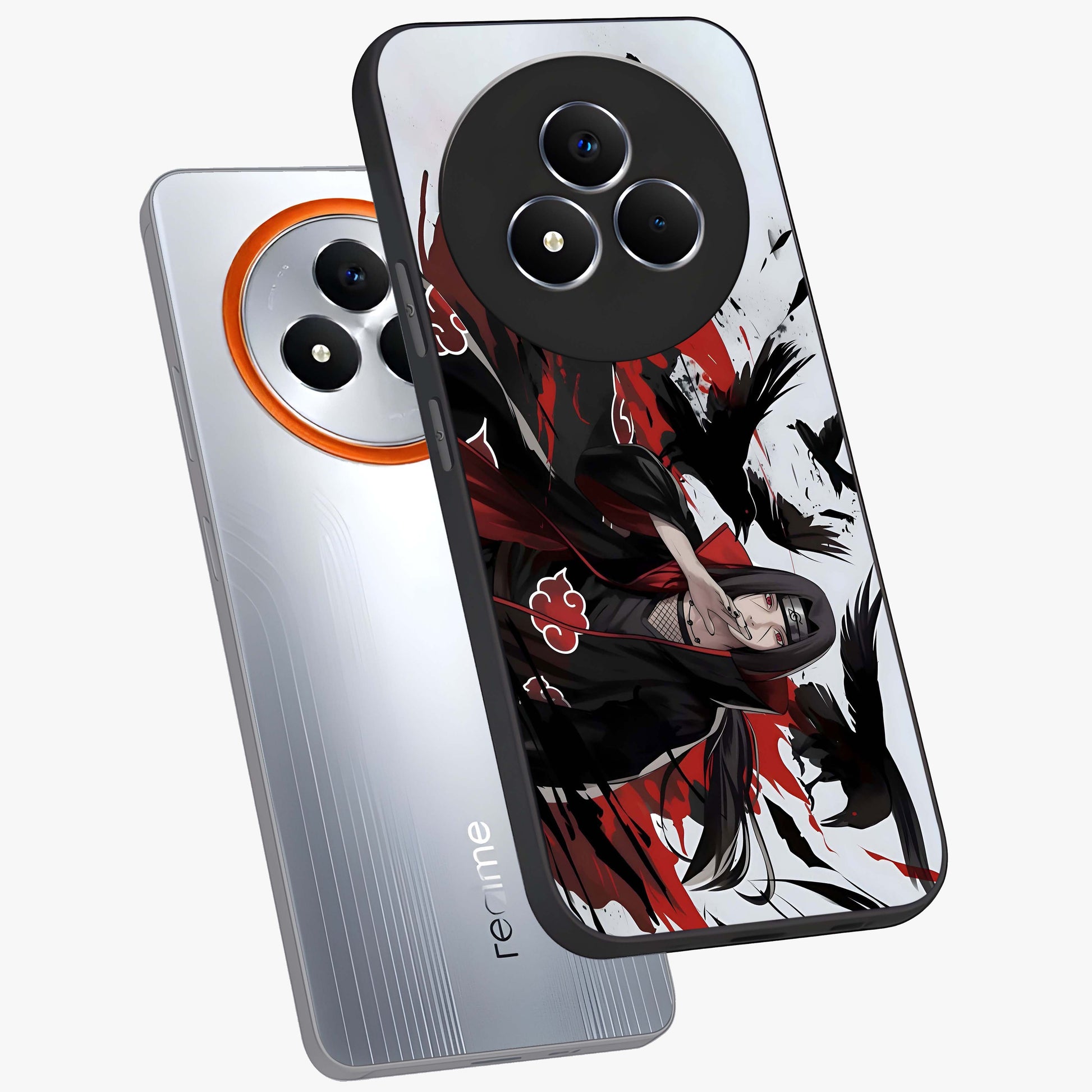 Crimson Crow Illusion Glass Case displayed in angled mockup highlighting mysterious crow graphic with dark aesthetic style.