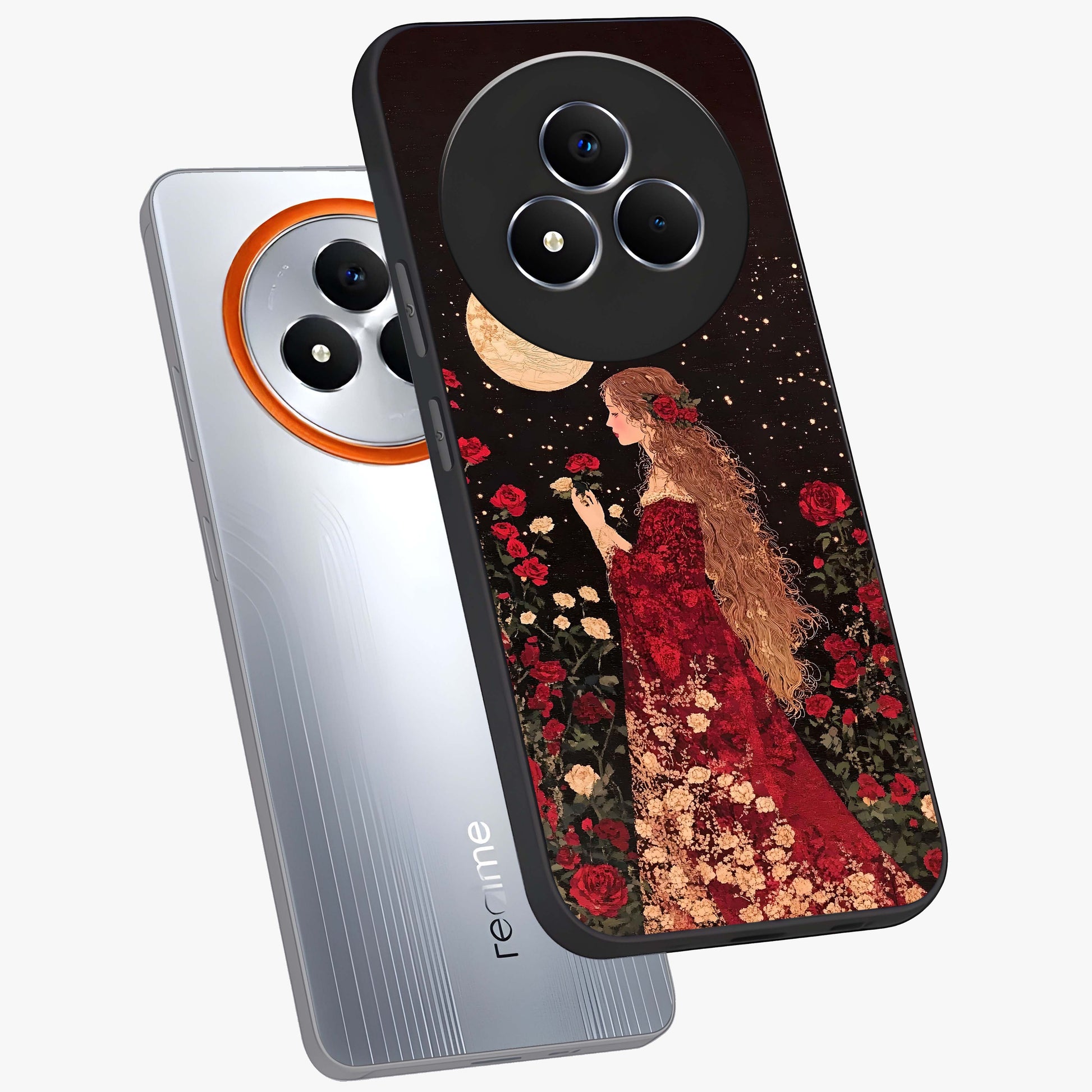 Crimson Dreams Glass Case displayed in angled mockup highlighting soft crimson aesthetic design with artistic theme.
