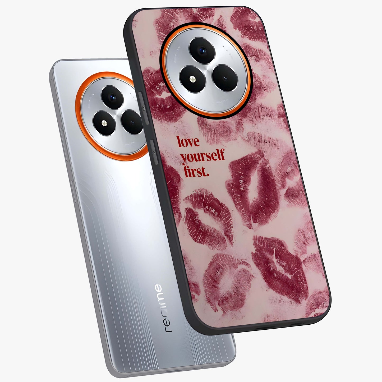 Crimson Kiss Love Glass Case displayed in angled mockup highlighting bold love inspired design with modern aesthetic style.