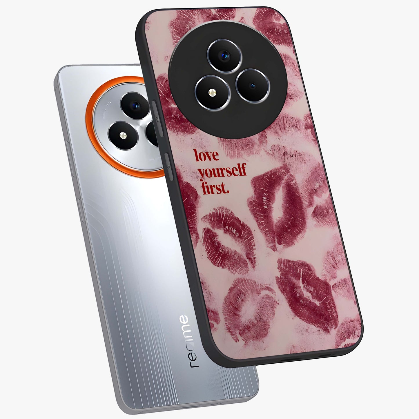 Crimson Kiss Love Glass Case displayed in angled mockup highlighting bold love inspired design with modern aesthetic style.