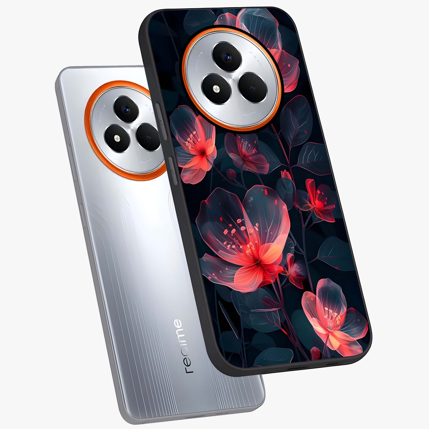 Dark Shade of Flower Glass Case displayed in angled mockup highlighting moody floral illustration with aesthetic dark tones.