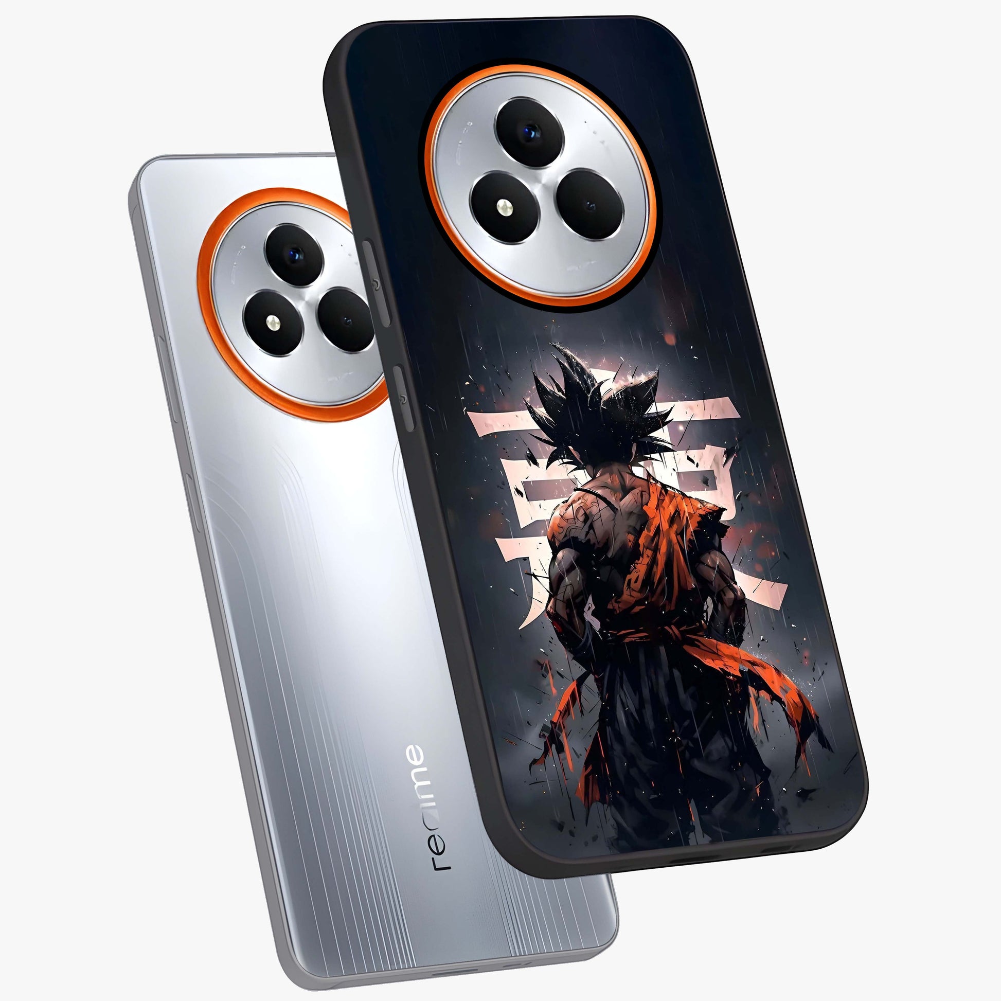 Dark Warrior In Rain Glass Case displayed in angled mockup highlighting dramatic warrior illustration with dark rain aesthetic.
