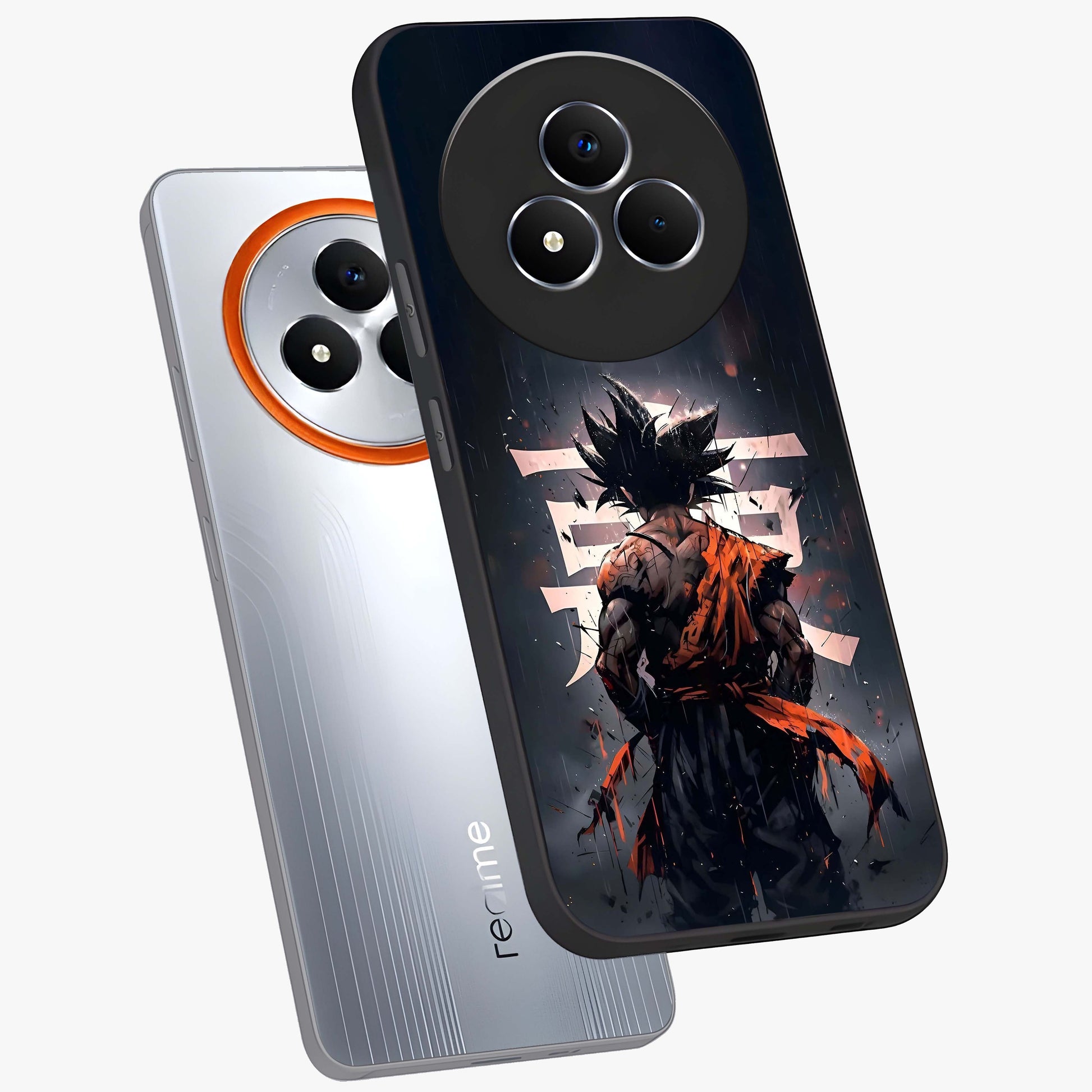 Dark Warrior In Rain Glass Case displayed in angled mockup highlighting dramatic warrior illustration with dark rain aesthetic.