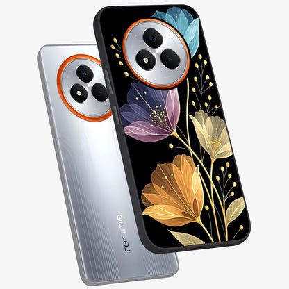 Delicate Multicolor Flowers Glass Case displayed in angled mockup highlighting colorful flower pattern with soft aesthetic style.