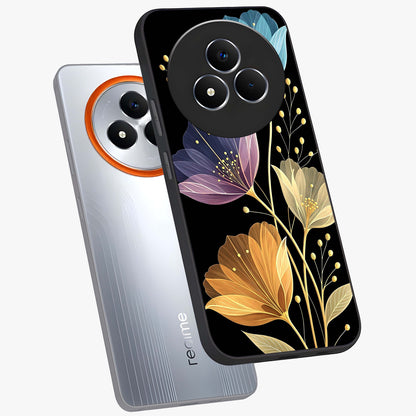 Delicate Multicolor Flowers Glass Case displayed in angled mockup highlighting colorful flower pattern with soft aesthetic style.