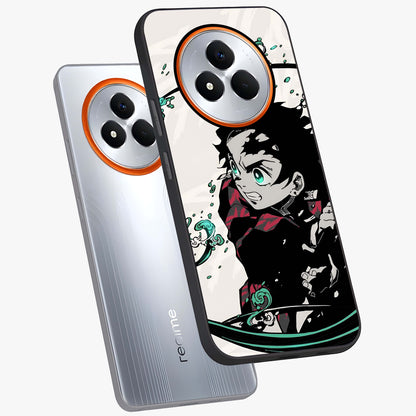 Demon Slayer Glass Case displayed in angled mockup highlighting dramatic anime character design with action aesthetic.