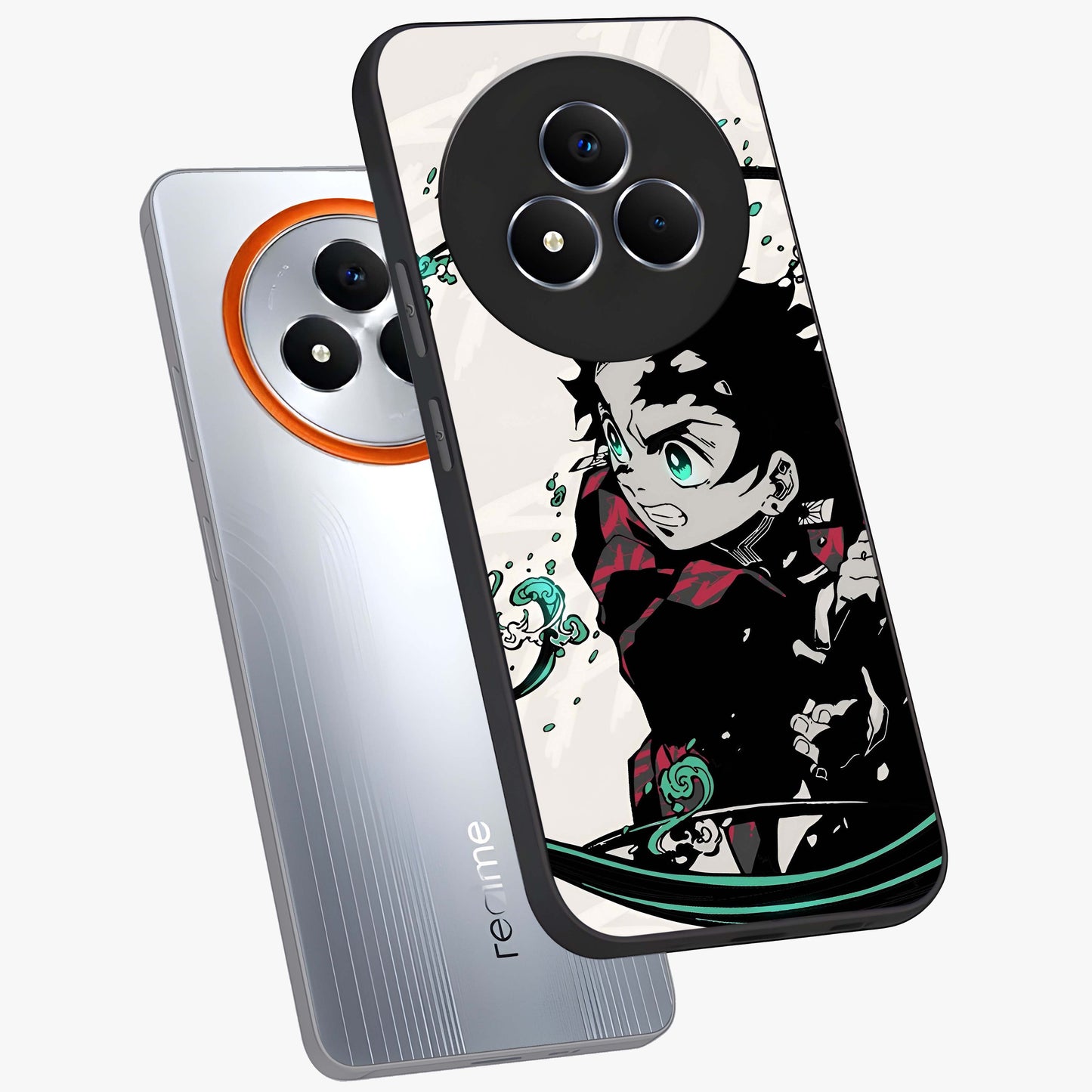 Demon Slayer Glass Case displayed in angled mockup highlighting dramatic anime character design with action aesthetic.