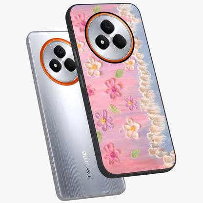 Dreamy Painted Garden Glass Case displayed in angled mockup highlighting colorful garden illustration with dreamy aesthetic style.