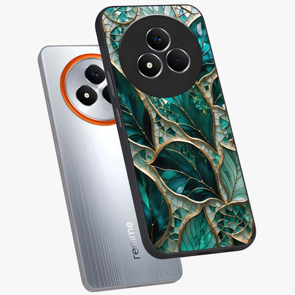 Emerald Leaf Glass Glass Case displayed in angled mockup highlighting botanical leaf illustration with elegant natural aesthetic.