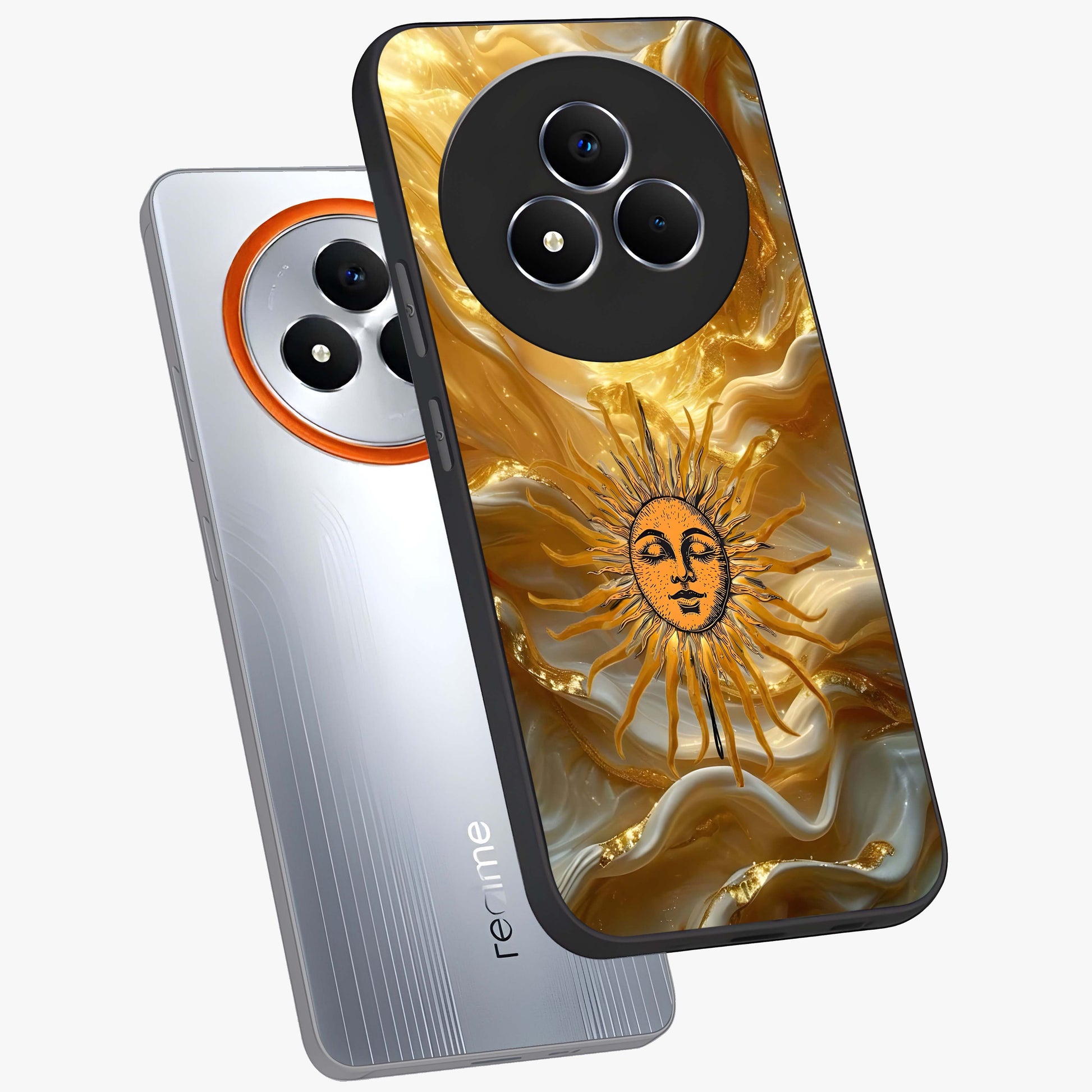 Eternal Golden Glow Glass Case displayed in angled mockup highlighting glowing golden aesthetic design with elegant style.