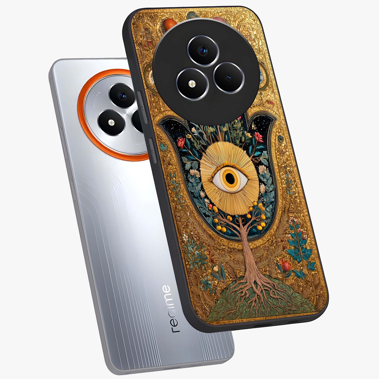 Ethereal Evil Eye Glass Case displayed in angled mockup highlighting protective evil eye symbol with spiritual aesthetic design.