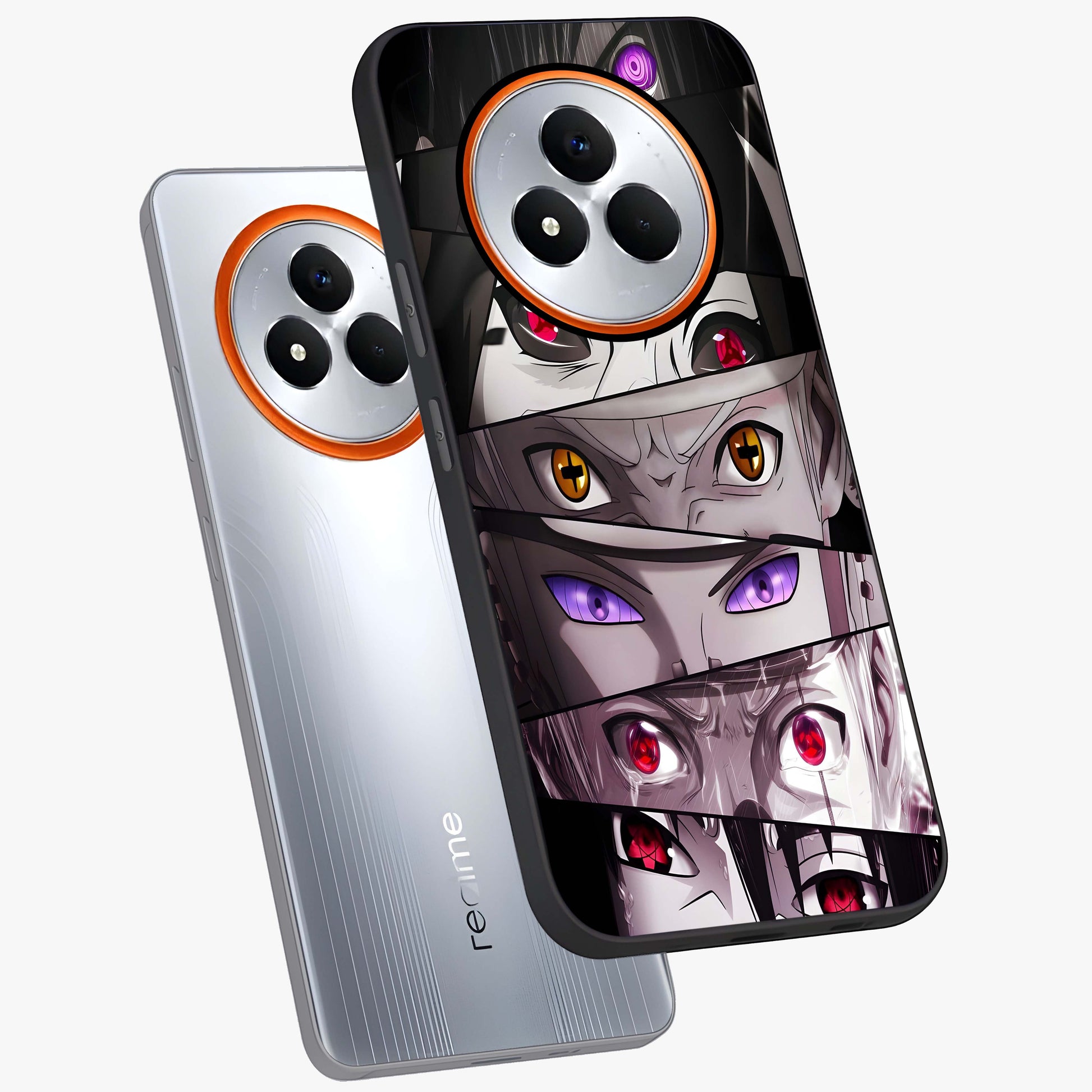 Eyes of Destiny Glass Case displayed in angled mockup highlighting bold eye illustration with mystical aesthetic style.