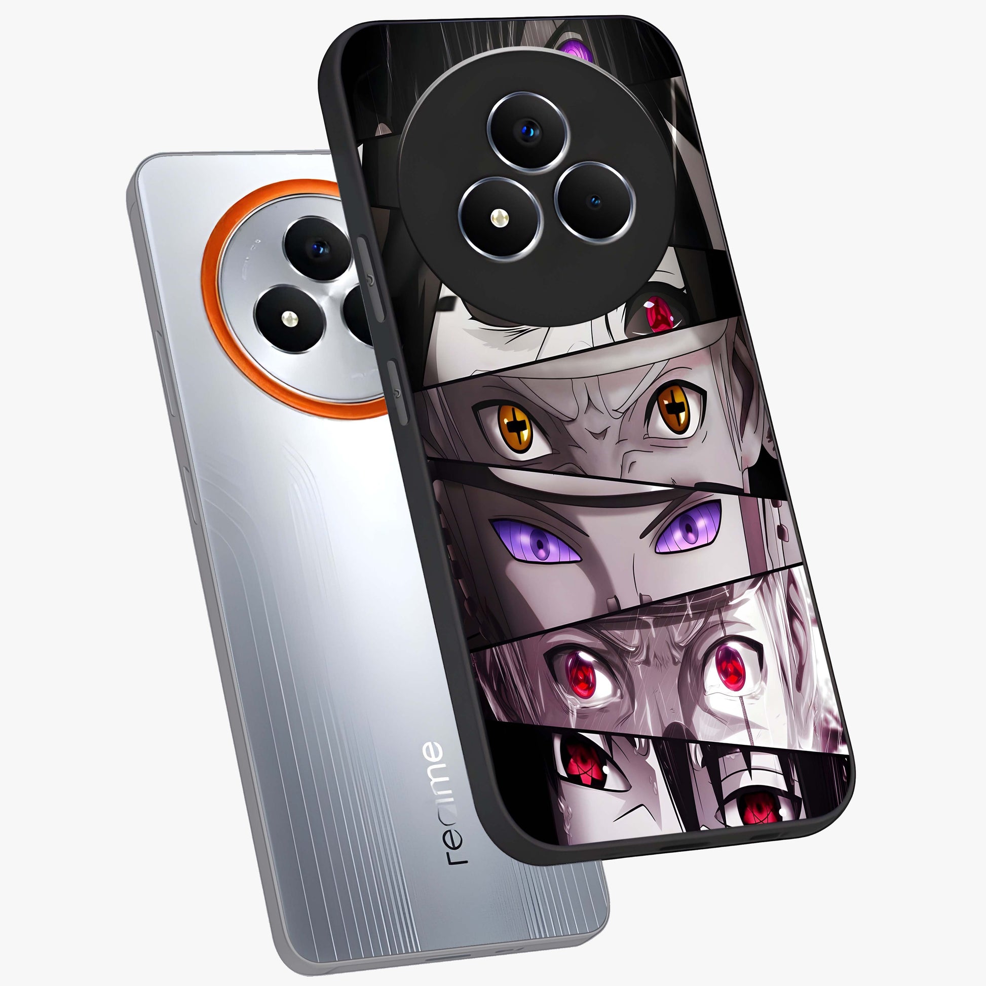Eyes of Destiny Glass Case displayed in angled mockup highlighting bold eye illustration with mystical aesthetic style.