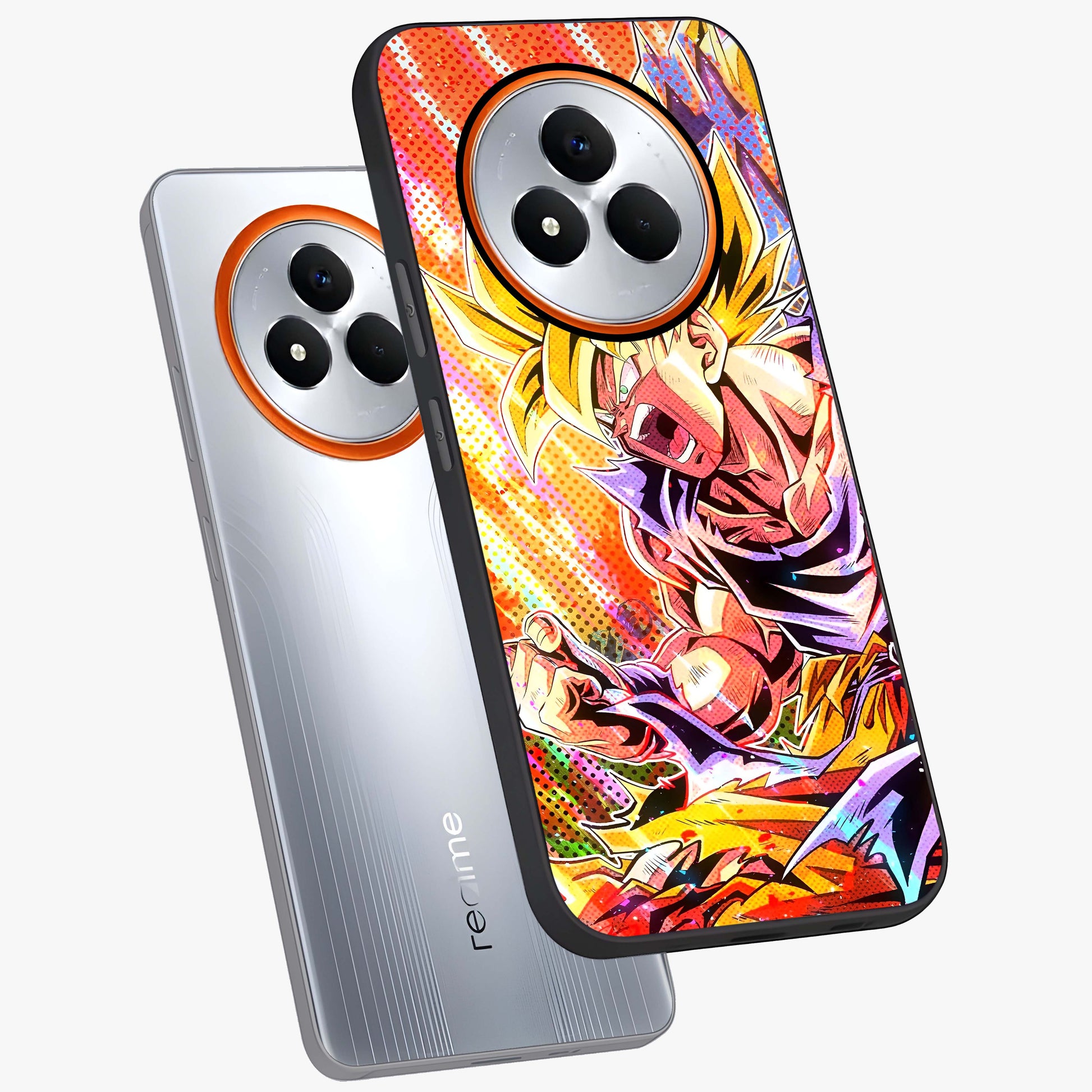 Firing Goku Glass Case displayed in angled mockup highlighting dynamic anime character design with action aesthetic.