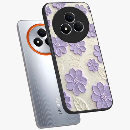 Floral Wall Art With Purple Flowers Glass Case displayed in angled mockup highlighting vibrant purple floral illustration with artistic aesthetic.