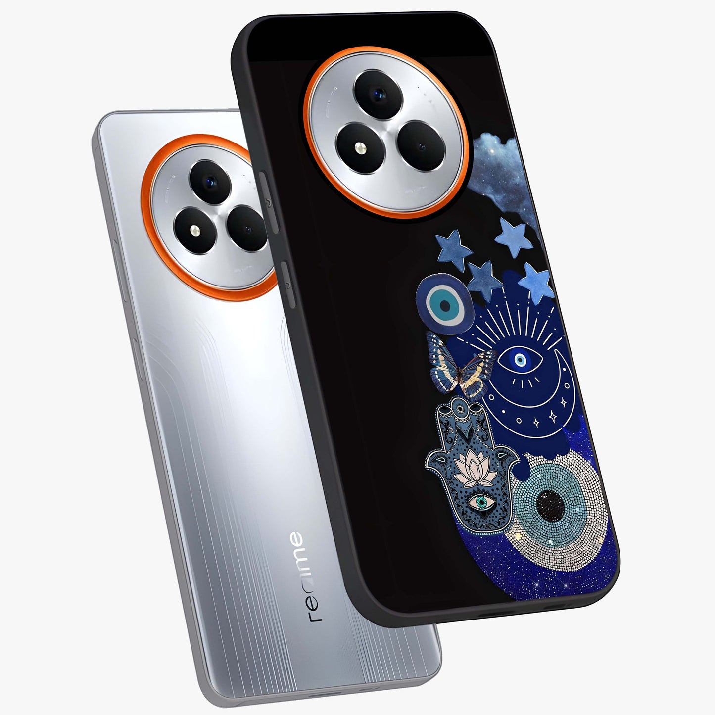 Galactic Charm Cluster Glass Case displayed in angled mockup highlighting luminous galaxy inspired design with dreamy aesthetic.