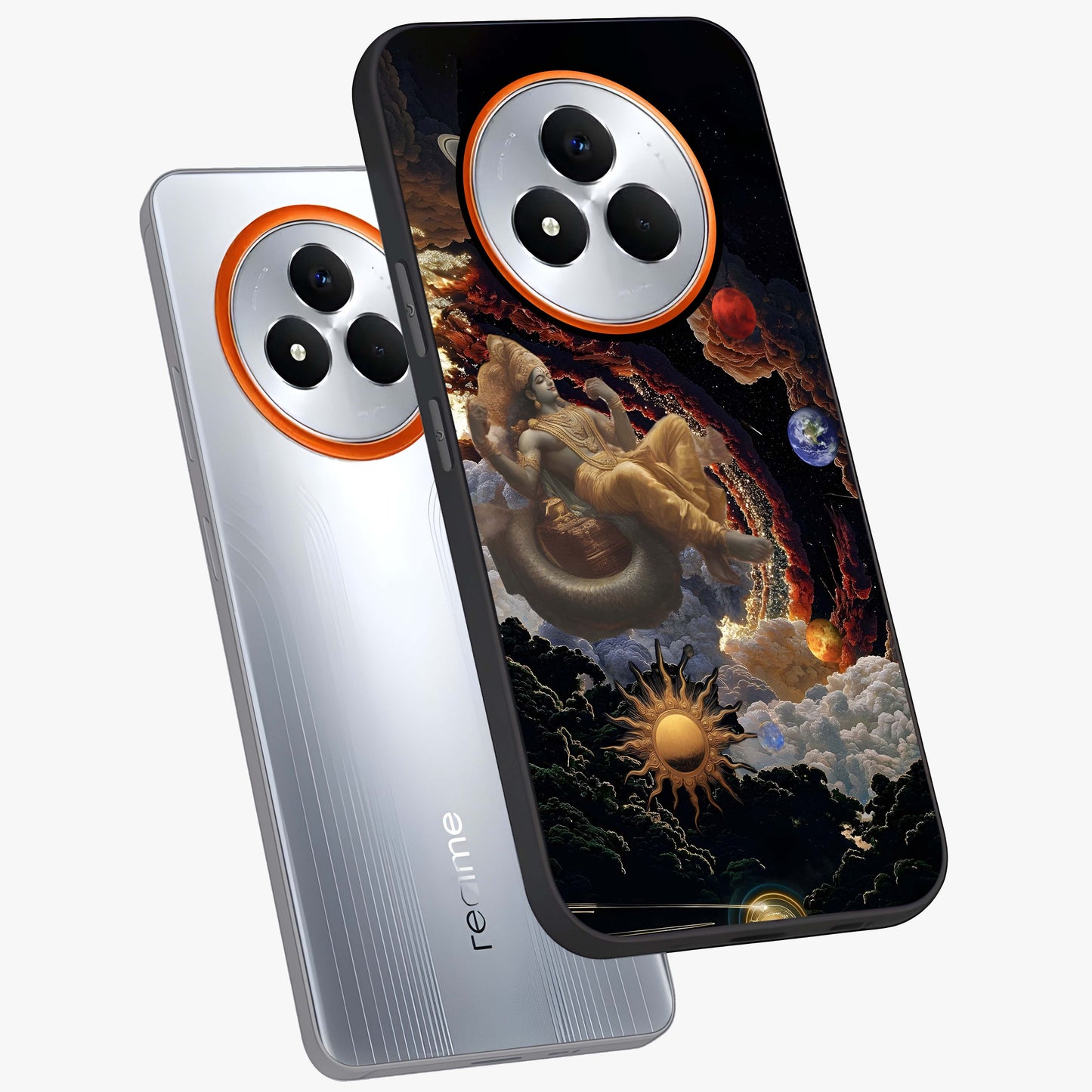 Galactic Divine God Glass Case displayed in angled mockup highlighting powerful celestial deity illustration with galactic aesthetic.