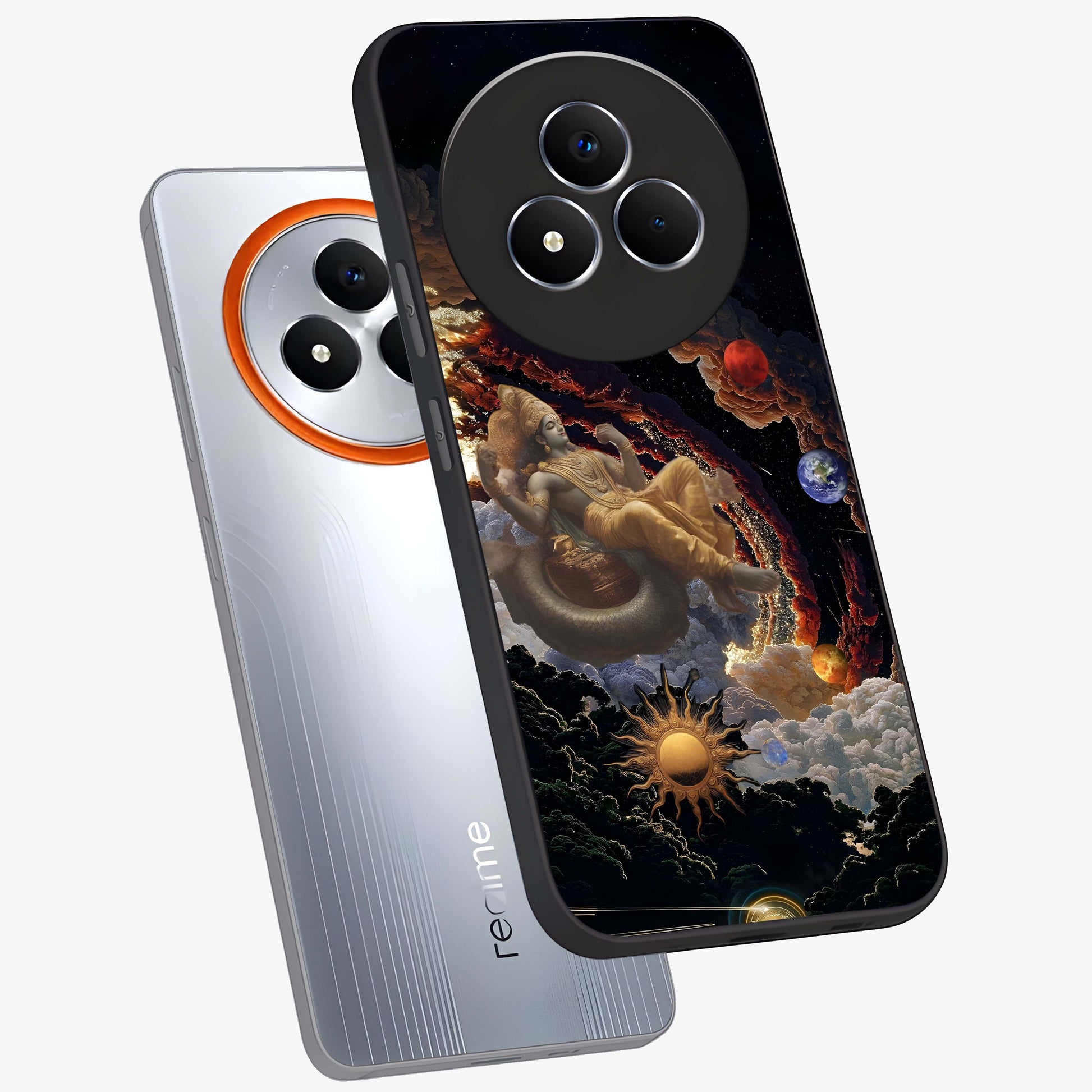 Galactic Divine God Glass Case displayed in angled mockup highlighting powerful celestial deity illustration with galactic aesthetic.