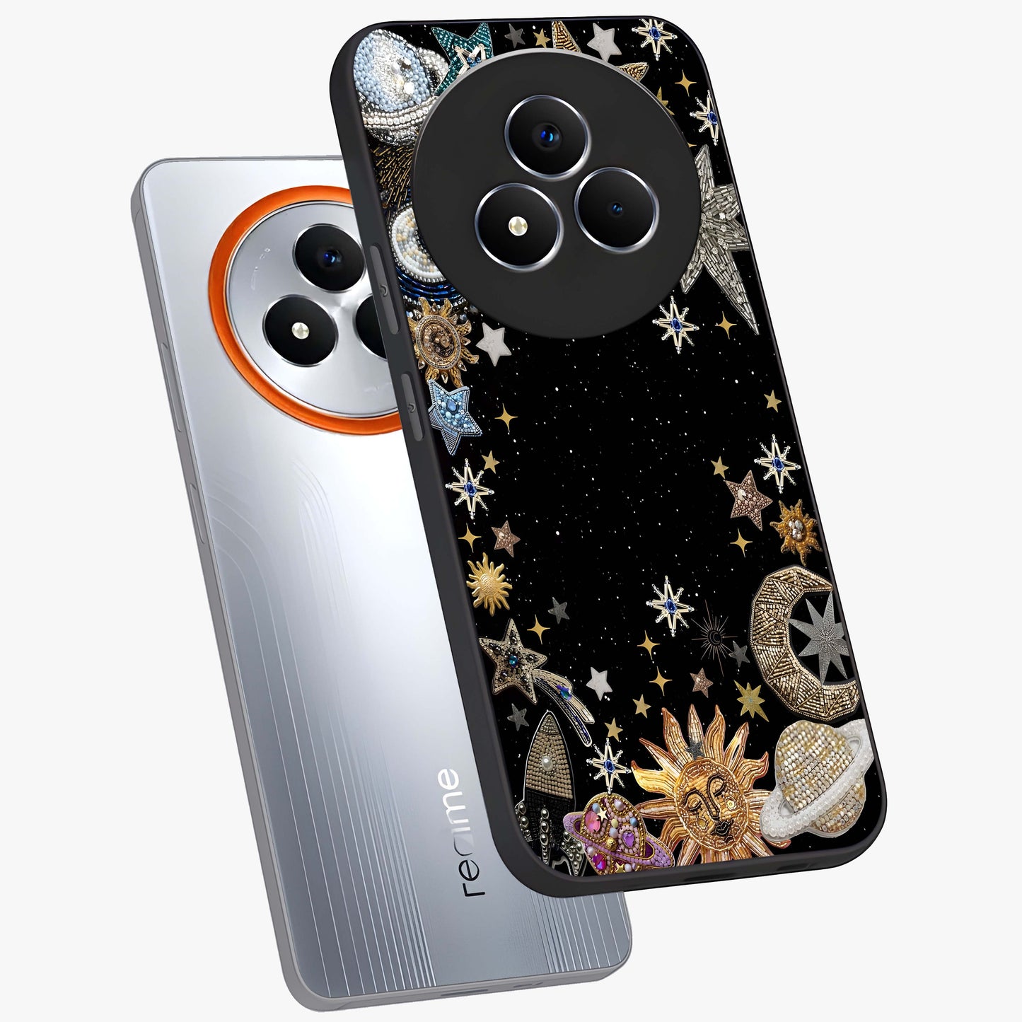 Galactic Jewel Stars Glass Case displayed in angled mockup highlighting shining celestial star design with cosmic aesthetic style.