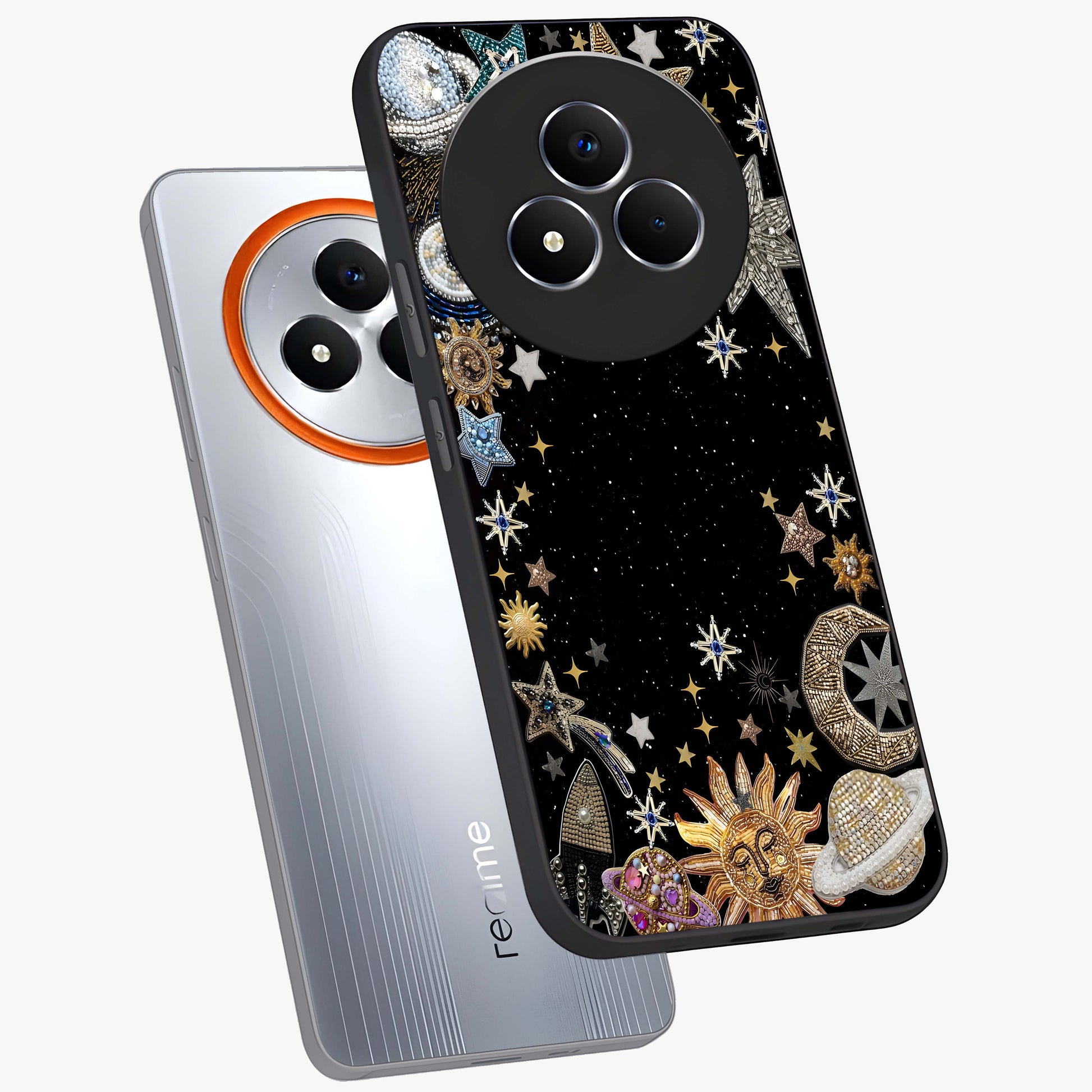 Galactic Jewel Stars Glass Case displayed in angled mockup highlighting shining celestial star design with cosmic aesthetic style.