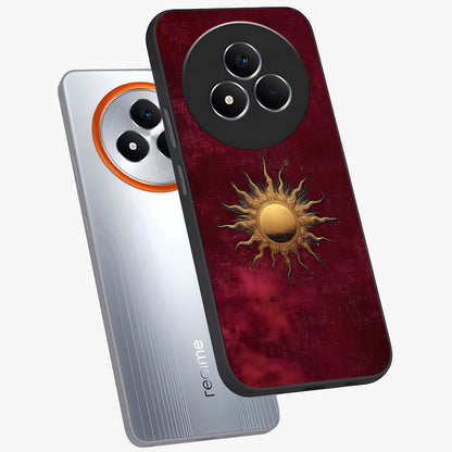 Gold Sun Blush Glass Case displayed in angled mockup highlighting radiant sun design with warm golden aesthetic.
