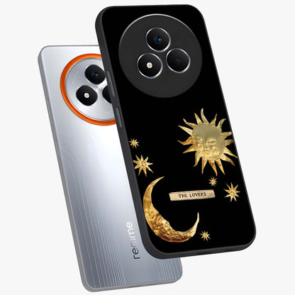 Golden Celestial Charm Glass Case displayed in angled mockup highlighting sparkling cosmic charm design with celestial aesthetic.