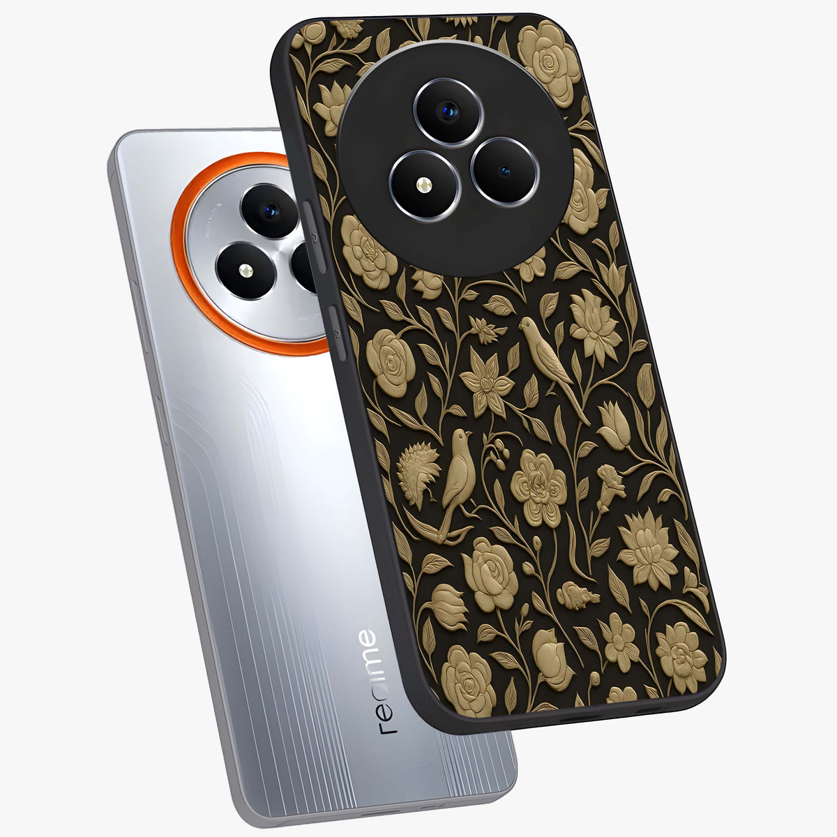 Golden Evil Eye Mandala Glass Case displayed in angled mockup highlighting protective evil eye symbol with golden mandala design.