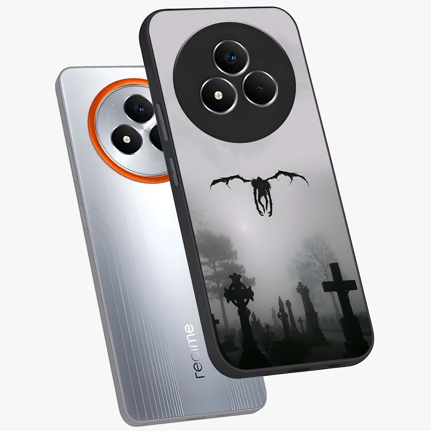 Graveyard Shadow Descent Glass Case displayed in angled mockup highlighting eerie shadow illustration with gothic aesthetic.