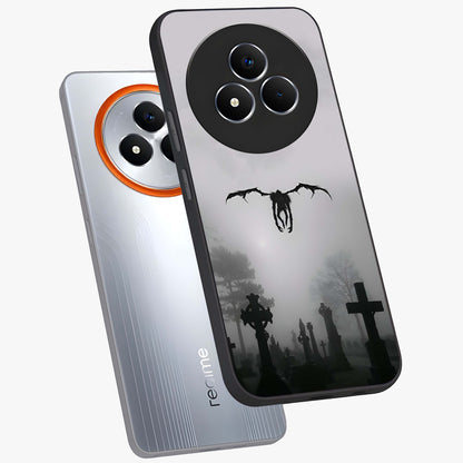 Graveyard Shadow Descent Glass Case displayed in angled mockup highlighting eerie shadow illustration with gothic aesthetic.
