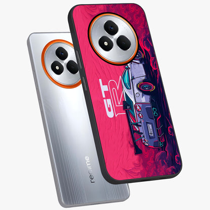 GT-R Car Pattern Glass Case displayed in angled mockup highlighting racing car graphic design with bold automotive aesthetic.
