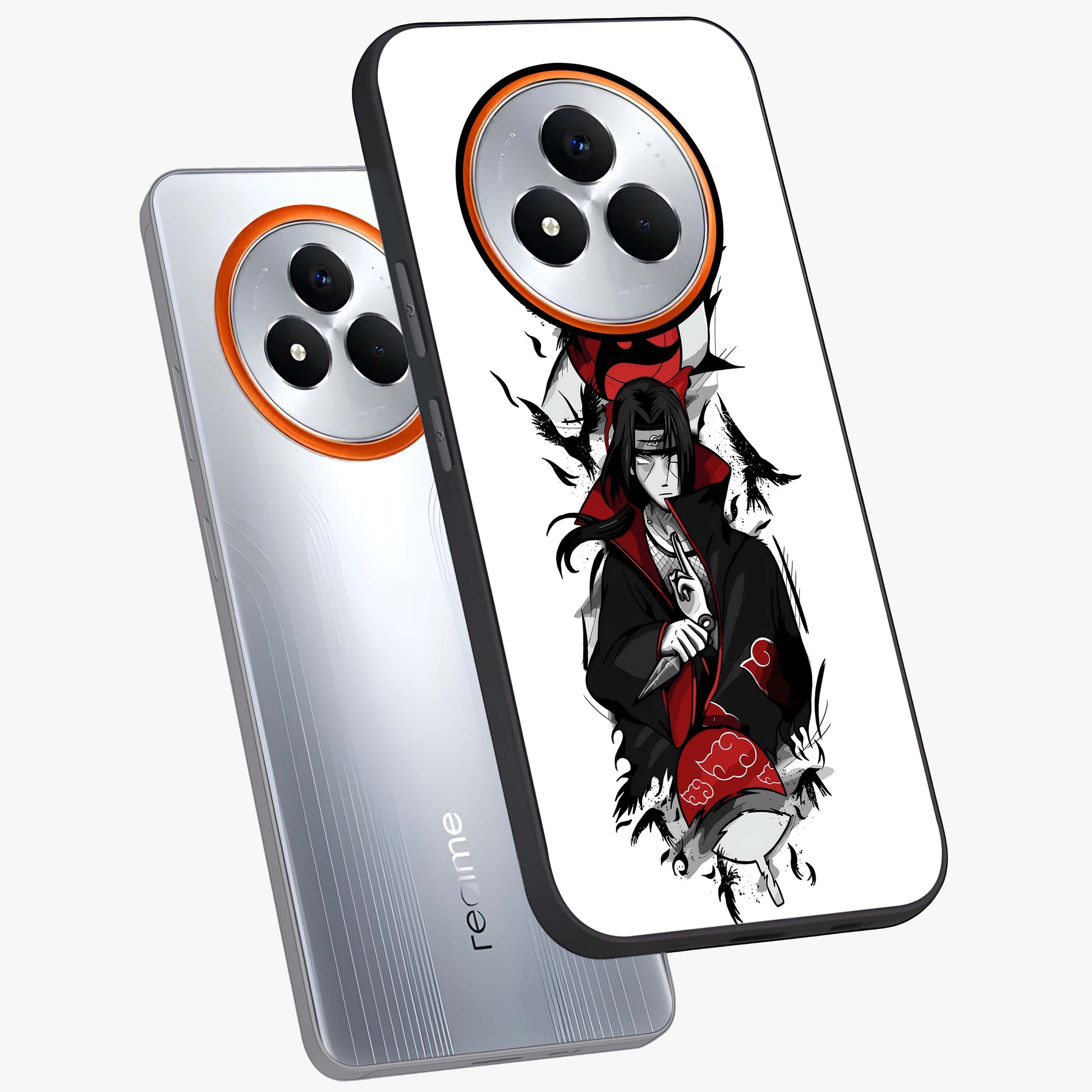 Itachi Limited Edition Naruto Anime Glass Case displayed in angled mockup highlighting dramatic anime illustration with bold action aesthetic.
