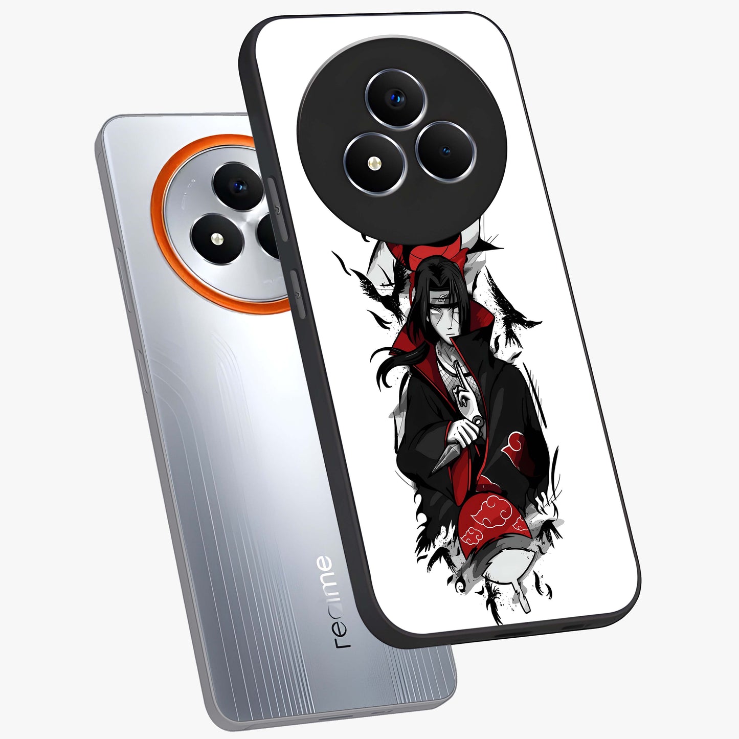Itachi Limited Edition Naruto Anime Glass Case displayed in angled mockup highlighting dramatic anime illustration with bold action aesthetic.