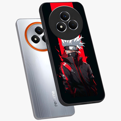 Kakashi Scarlet Shadow Glass Case displayed in angled mockup highlighting dramatic ninja illustration with scarlet themed aesthetic.