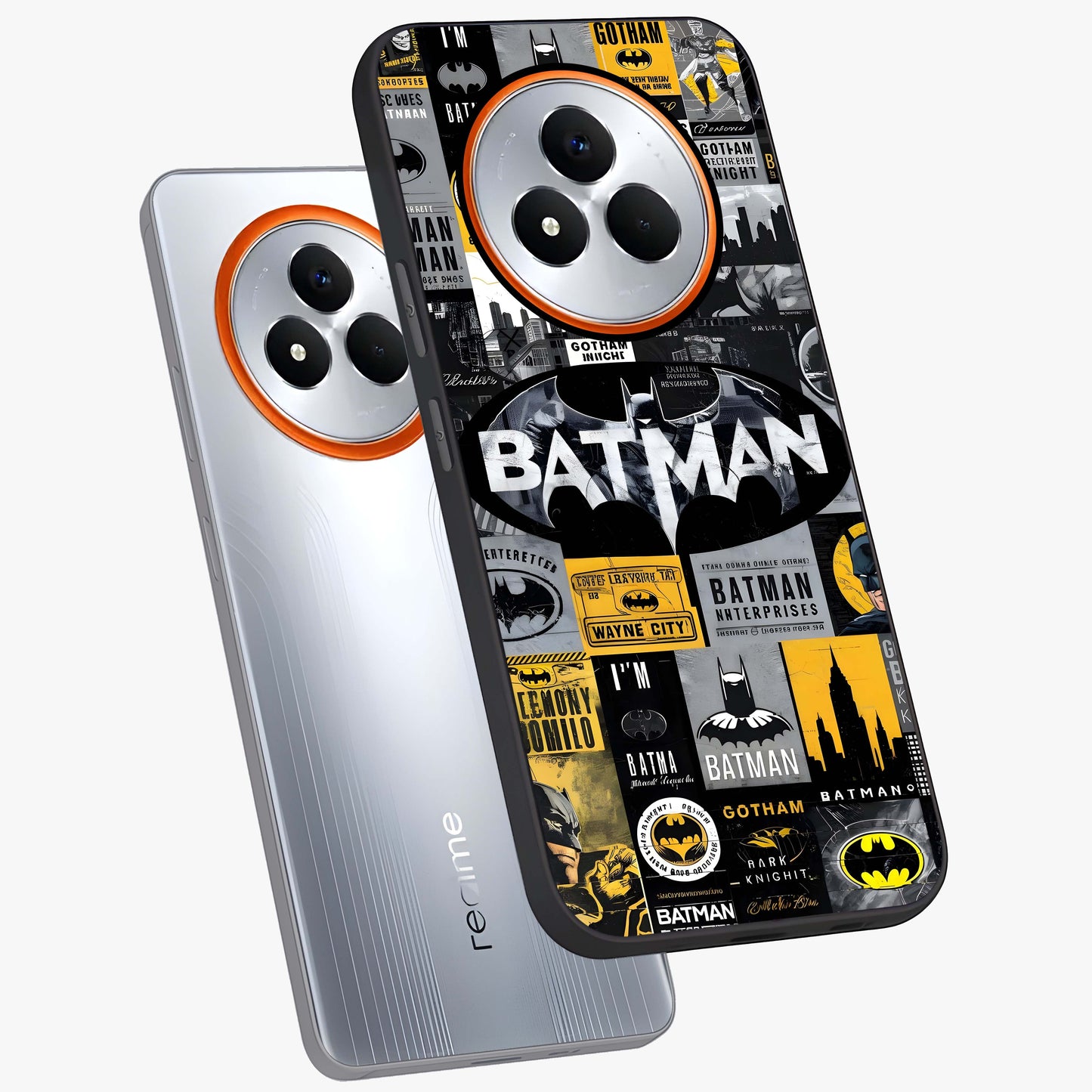 Knight Gotham Rise Glass Case displayed in angled mockup highlighting powerful knight silhouette design with dramatic aesthetic.