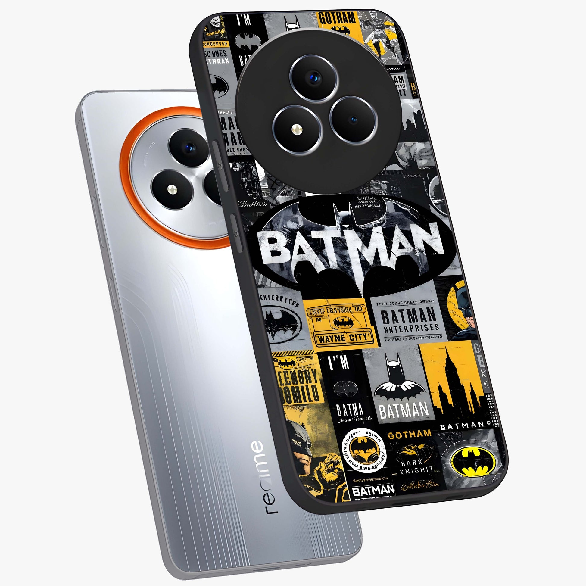 Knight Gotham Rise Glass Case displayed in angled mockup highlighting powerful knight silhouette design with dramatic aesthetic.