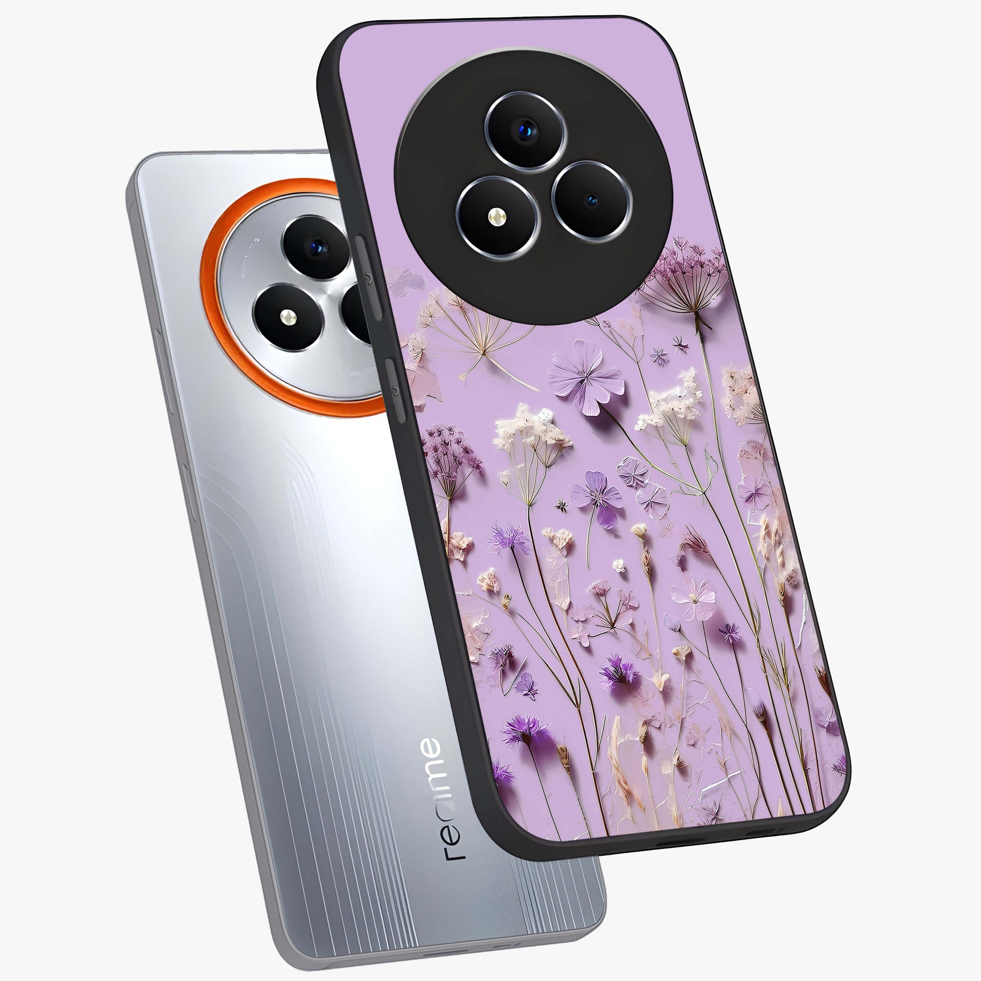 Lavender Blossom Dream Glass Case displayed in angled mockup highlighting dreamy lavender flower design with calming aesthetic style.