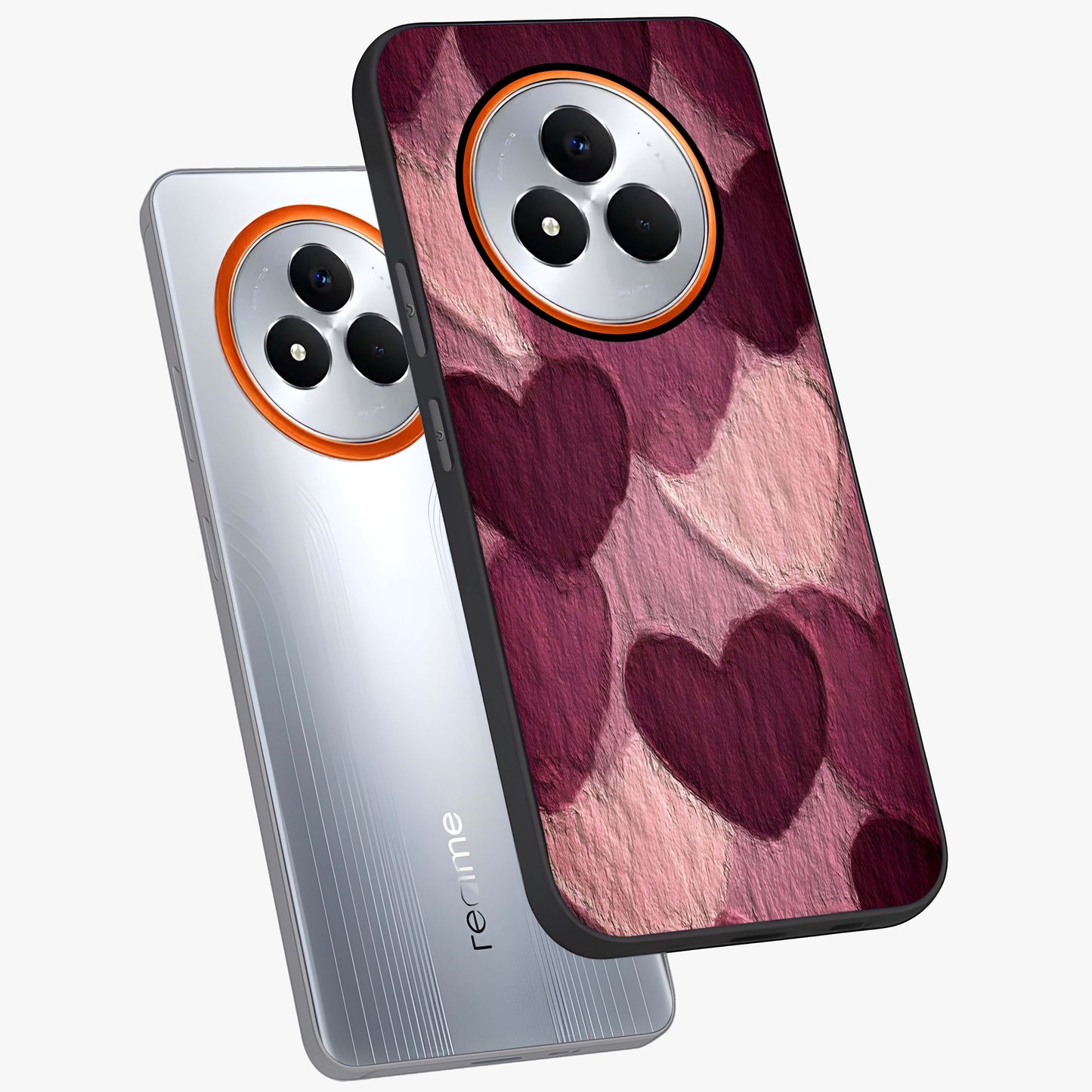 Layered Paper Hearts Glass Case displayed in angled mockup highlighting creative paper craft heart design with romantic aesthetic.