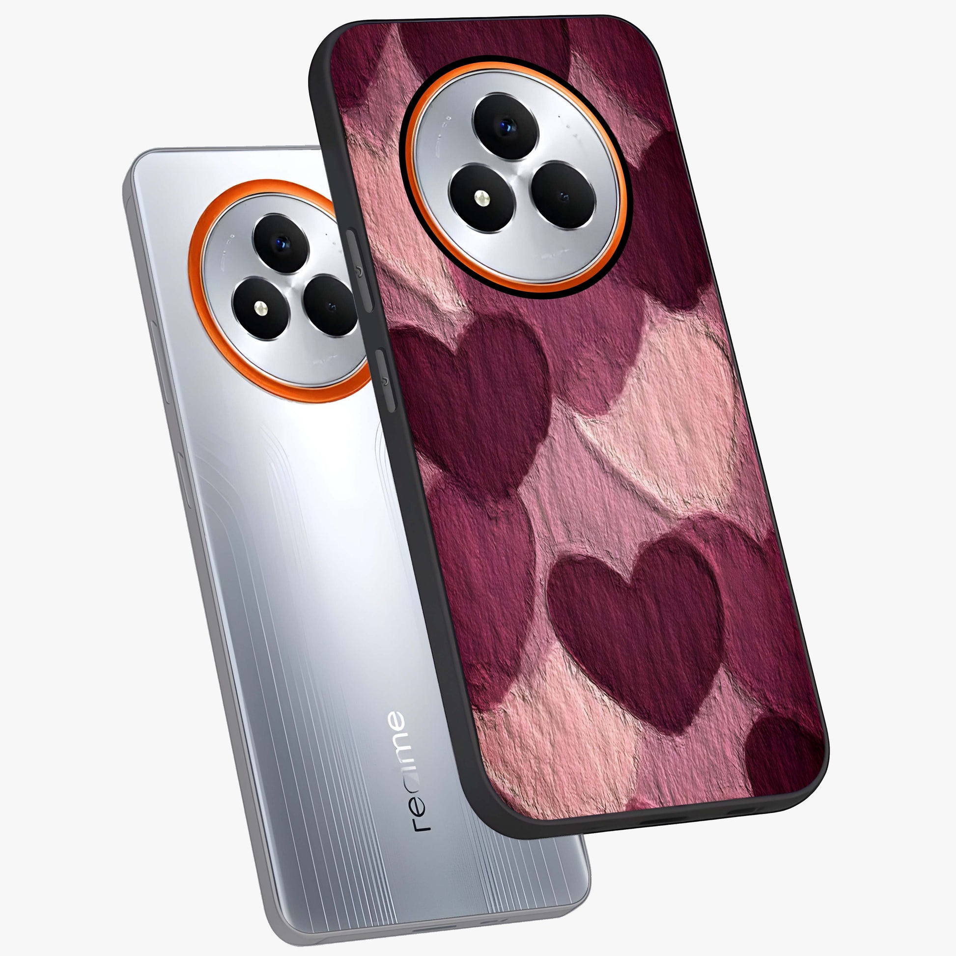 Layered Paper Hearts Glass Case displayed in angled mockup highlighting creative paper craft heart design with romantic aesthetic.