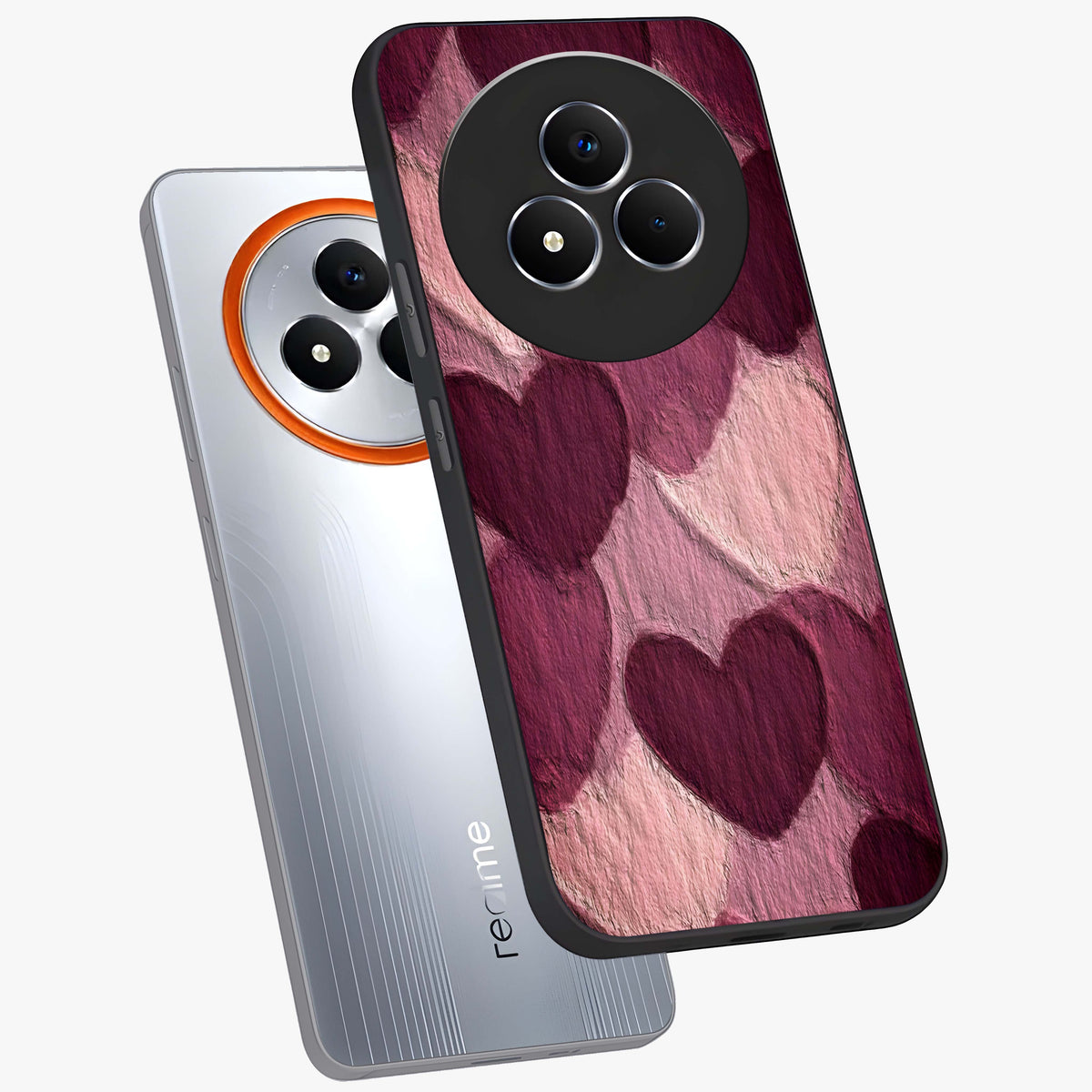 Layered Paper Hearts Glass Case displayed in angled mockup highlighting creative paper craft heart design with romantic aesthetic.