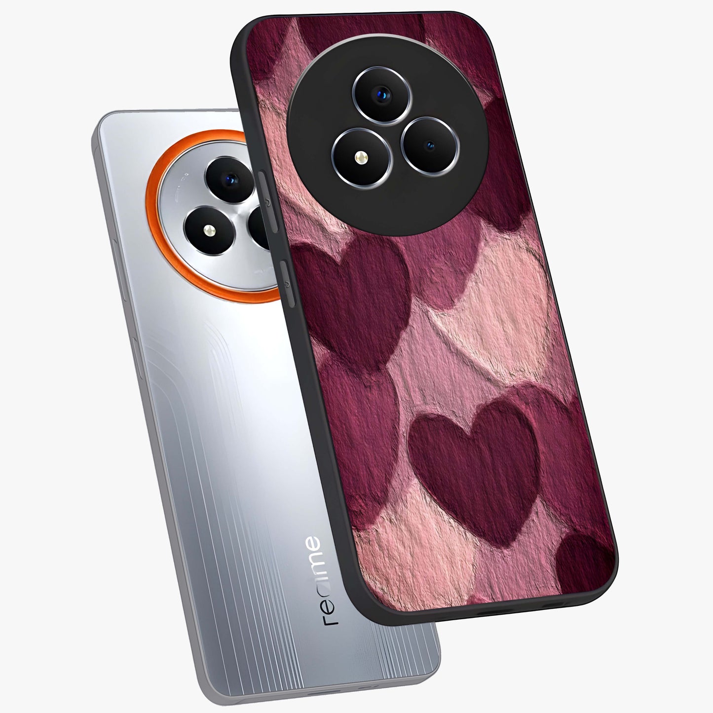 Layered Paper Hearts Glass Case displayed in angled mockup highlighting creative paper craft heart design with romantic aesthetic.