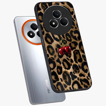 Leopard Wild Cherry Glass Case displayed in angled mockup highlighting bold animal print design with playful cherry aesthetic.